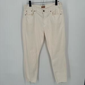 Mother High Waisted Fray Relaxed Jeans Off White Color Stretch Denim Size 28